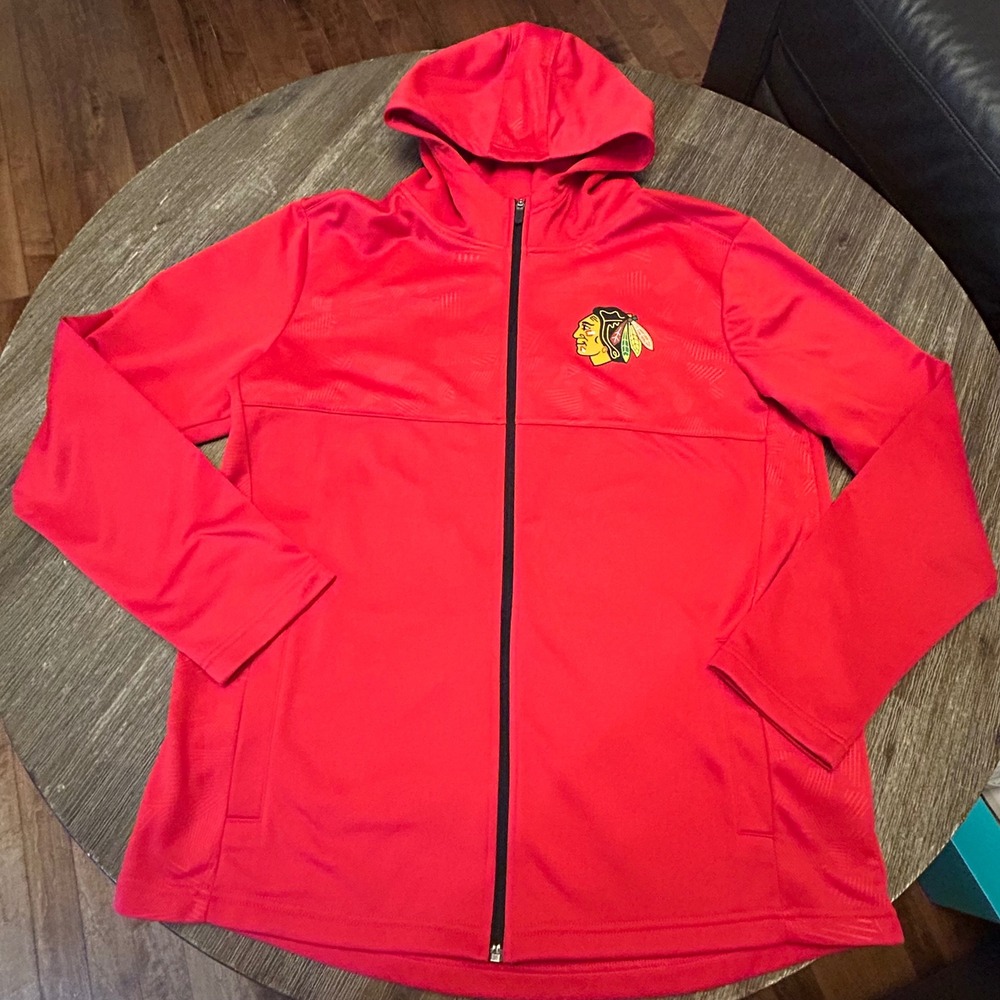 Fanatics Chicago Blackhawks NHL Hoodie Mens L Red Full Zip Graphic Back Hooded